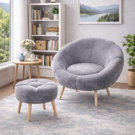 Atelier Del Sofa Lida - Conjunto de Sillón y Puff Gris